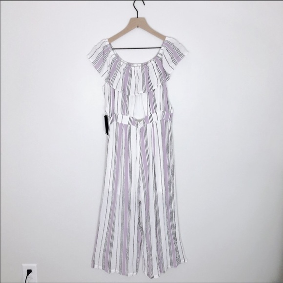 SOLD Jodi Kristopher Striped Off Shoulder Jumpsuit - Picture 7 of 8